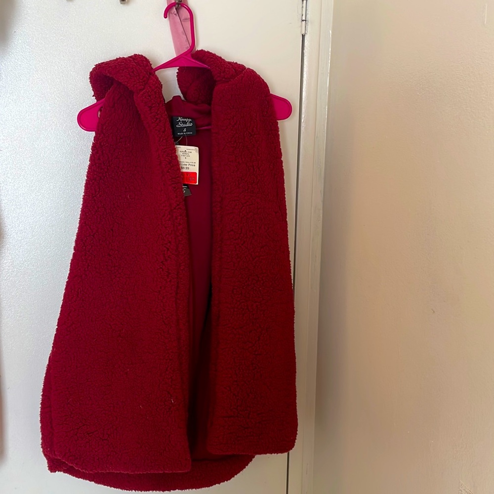 Red fuzzy sweater no sleeves